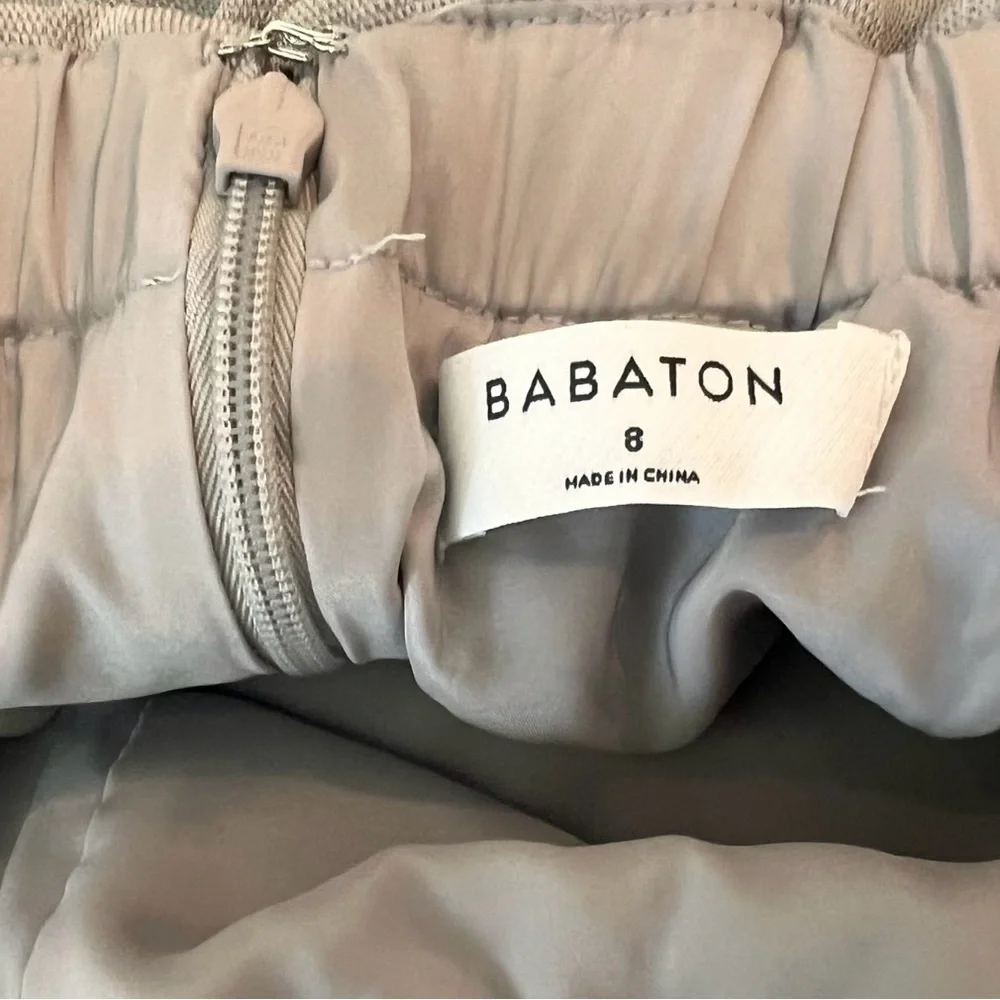Aritzia Babaton Concrete Beton Gray Strapless Flutter Ruffle Jumpsuit Size 8 - Picture 11 of 12
